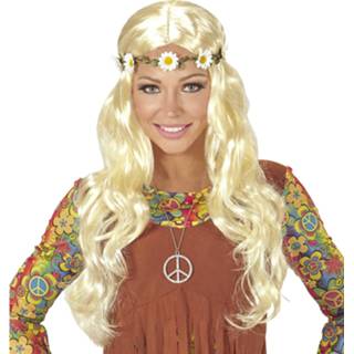 👉 Blonde hippie pruik active met margrietjes in haarband 8003558046584