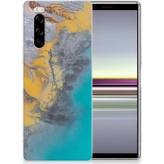 👉 Siliconen hoesje blauw goud Sony Xperia 5 TPU Marble Blue Gold 8720091743311