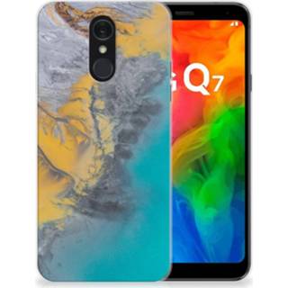 👉 Siliconen hoesje blauw goud LG Q7 TPU Marble Blue Gold 8720091747814