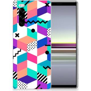 👉 Houten blok Sony Xperia 5 TPU Hoesje Blokken Kleurrijk 8720091377974