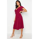 👉 Skater dress vrouwen raspberry Chiffon Cold Shoulder Wrap Midi Dress, 139634916