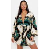 👉 Skater dress vrouwen stone donkergroen Plus Plunge Chain Print