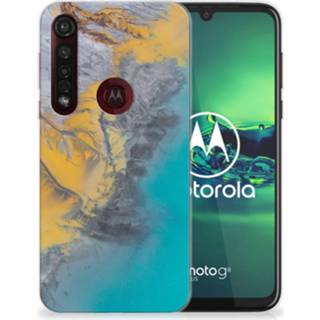 👉 Siliconen hoesje blauw goud Motorola Moto G8 Plus TPU Marble Blue Gold 8720091508408