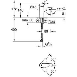 Wastafelkraan chroom Grohe Bauflow s-size zonder waste