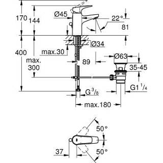 👉 Wastafelkraan chroom Grohe Bauflow s-size met waste 4005176388149
