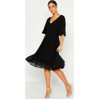 👉 Cape Detail Chiffon Midi Dress, Black