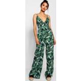 👉 Jumpsuit vrouwen zwart Petite Palm Print Wrap Front