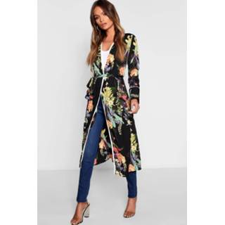 👉 S m zwart l vrouwen Dark Tropical Floral Belted Kimono