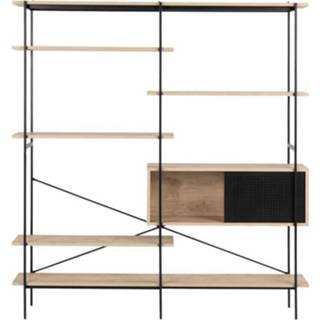 👉 Boekenkast zwart eiken MDF#Metaal beige Vales - eiken/zwart 188x172x27 cm Leen Bakker 5713941080790