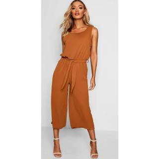 👉 Woven Sleeveless Culotte Jumpsuit, Tobacco