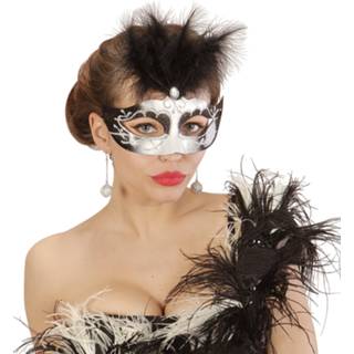 👉 Venetiaanse oogmasker active zwarte witte oogmaskers met veertjes, steentjes en glitters 8003558036530