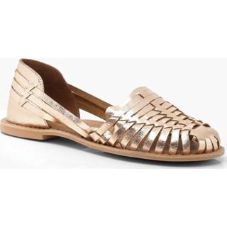 👉 Leather Rose Gold vrouwen Metallic Woven Ballets