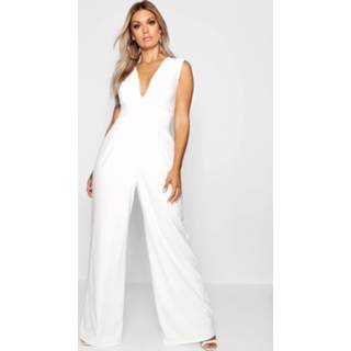 👉 Jumpsuit vrouwen ivoor Plus Plunge Wide Leg Jumpsuit, Ivory