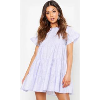 👉 Dress tumble dry lilac vrouwen Broderie Anglaise Smock Dress,
