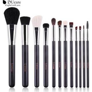 👉 Kwast houten DUcare Kwasten 12 Stks Natuurlijke Haar Cosmetica Set met Lederen Tassen handvatmake up borstel 8719889252524