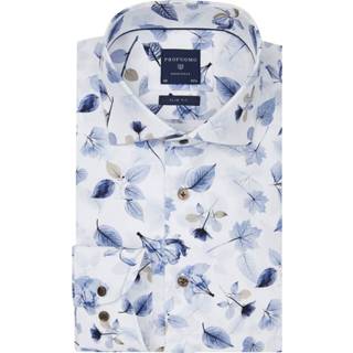 👉 Over hemd male wit Profuomo Profumo originale overhemd shirt bladprint ppqh3a1064