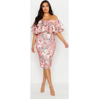 👉 Dress vrouwen Plus Off Shoulder Floral Ruffle Midi