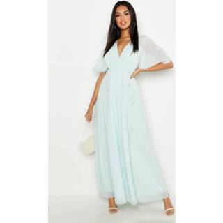 👉 Shirt vrouwen Chiffon Angel Sleeve Maxi Dress, Mint