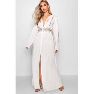 👉 Maxi dres ivoor vrouwen Plus Embroidered Plunge Dress, Ivory
