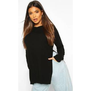 👉 Sweater zwart vrouwen s Side Split Moss Stitch Tunic sweater, Black