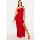 👉 Maxi dres rood vrouwen One Shoulder Thigh Split Dress, Red