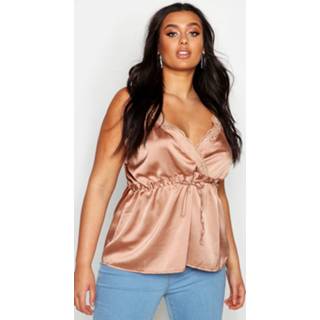 👉 Mocha vrouwen Plus Lace Trim Drawstring Satin Cami,