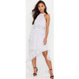 👉 Maxi dres vrouwen wit Petite Polka Dot High Neck Shirred Waist Dress, White