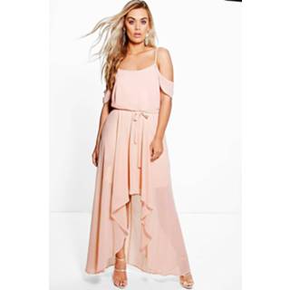 👉 Dress vrouwen blush Plus Chiffon Frill Open Shoulder Dress,