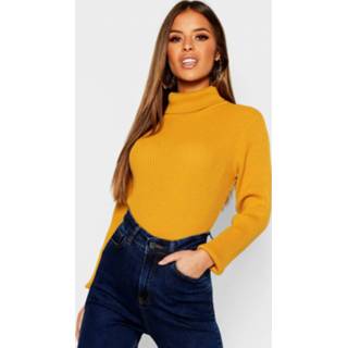 👉 Sweater mustard vrouwen l Petite Rib Knit Roll Neck sweater,