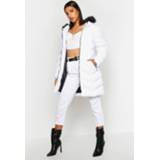 👉 Faux Fur Hooded Panelled Parka, White