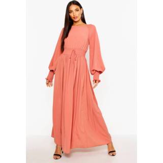 👉 Maxi dres rose vrouwen Shirred Waist & Cuff Woven Dress,