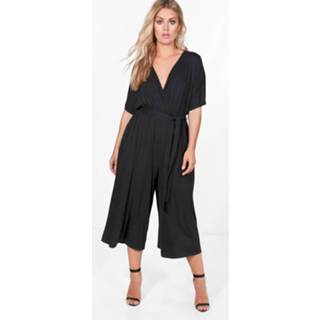 👉 Shirt zwart vrouwen Plus Jersey Kimono Sleeve Wrap Jumpsuit, Black