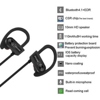 👉 IPUDIS 1-Year Garantie Sport Bluetooth Oortelefoon IPX5 Waterdichte Hoofdtelefoon Oorhaak Headset Draadloze Oordopjes met MICROFOON 110 mAh - zwart