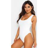 👉 Sleeveless vrouwen wit Slinky Double Layer Scoop one piece, White