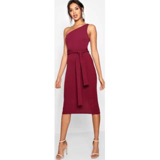 👉 Dress berry vrouwen One Shoulder Belted Midi Dress,