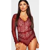 👉 Shirt vrouwen XS wine Premium Eyelash Lace Long Sleeve one piece,