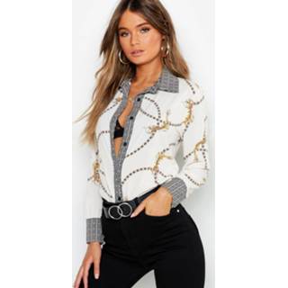 👉 Shirt wit vrouwen Geo Contrast Chain Print Shirt, White