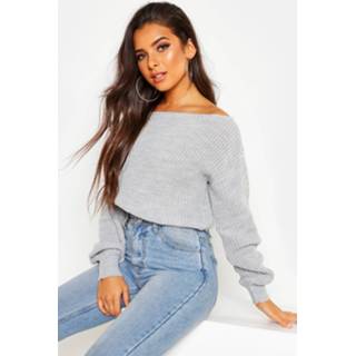 👉 Sweater grijs vrouwen Crop Slash Neck Fisherman sweater, Grey