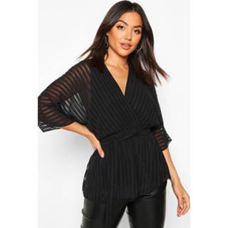 👉 Blous vrouwen Sheer Stripe Wrap Belted Blouse