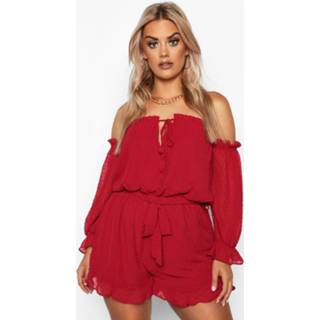 👉 Rompertje vrouwen Plus Dobby Mesh Bardot Ruffle romper