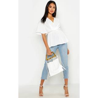 👉 Shirt ivoor vrouwen Angel Sleeve Peplum Blouse, Ivory