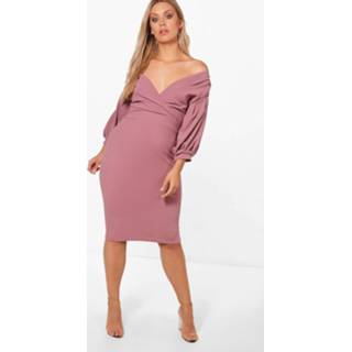 👉 Dress vrouwen Plus Off The Shoulder Wrap Midi Dress, Mink