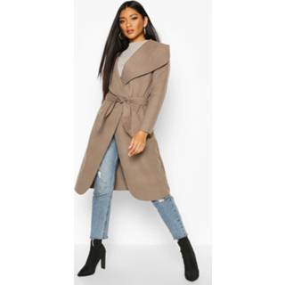 👉 Shawl mocha One Size vrouwen Belted Collar Coat,