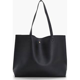 👉 Large zwart vrouwen One Size Popper Tote Shopper Bag, Black