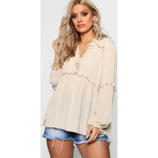 👉 Blous vrouwen ecru Plus Ruffle Detail Plunge Blouse,