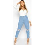 👉 Spijker broek vrouwen Light Blue jongens Mid Rise Distressed Boyfriend Jeans