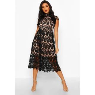 👉 Skater dress zwart vrouwen Boutique Lace High Neck Dress, Black