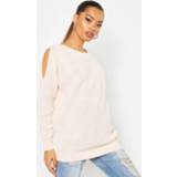 👉 Sweater Soft Pink vrouwen l roze Cold Shoulder Moss Stitch sweater,