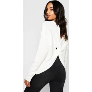 👉 Sweater vrouwen cream Tall Crop Twist back sweater,