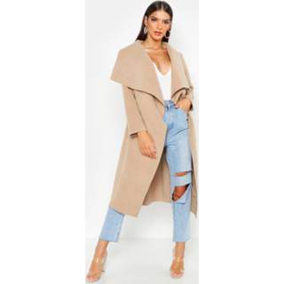 👉 Camel vrouwen Belted Waterfall Coat,